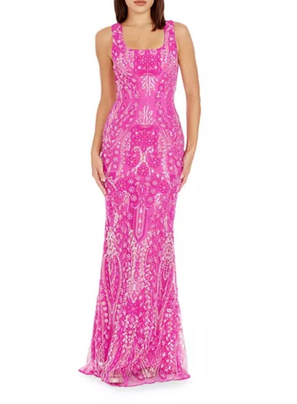 DRESS THE POPULATION Tyra Sequin Mermaid Gown XS Bright Fuchsia Pink NWT
